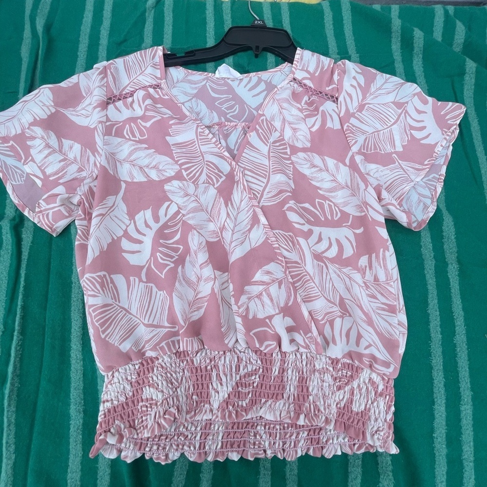 Sienna Sky - Pink Leaf Print Blouse